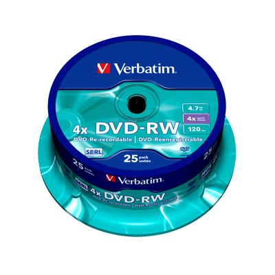 Диск DVD-RW Verbatim 4,7Gb 4x Cake Box (25шт) 43639