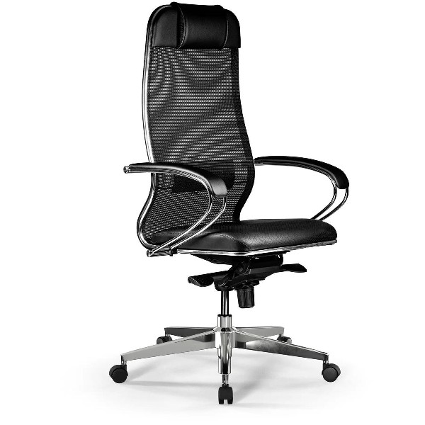 Кресло офисное МЕТТА Comfort S Infinity Easy Clean на колесиках, экокожа/сетка, черный