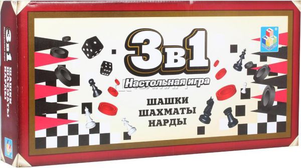 Настольная игра 1TOY 3 в 1 Шашки, шахматы, нарды Т52450